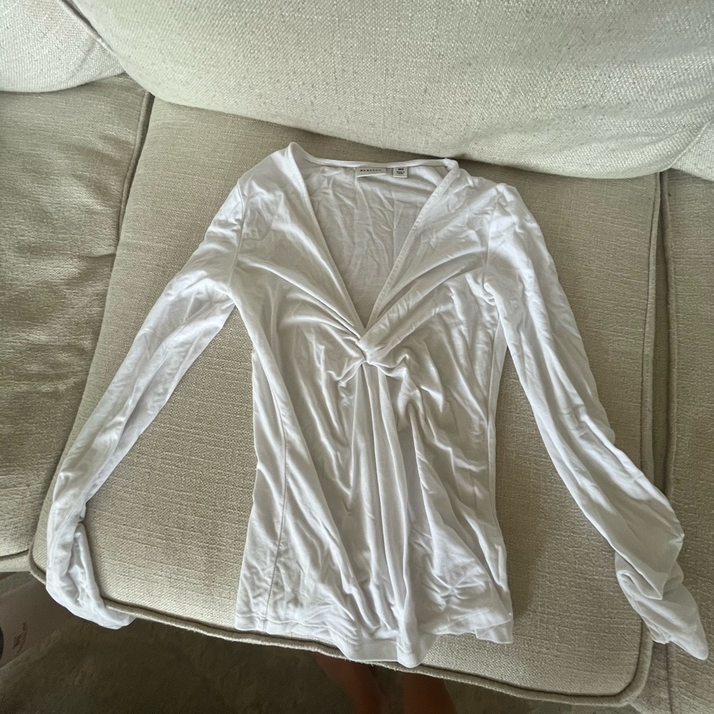 Babaton White Long-Sleeve Knot Front V-Neck Top